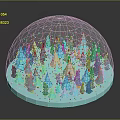 Decorative Snow Globe With Blue Trees Tents And Miniature Winter Scene Reflection