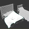 Double Bed with Tufted Headboards Black Orange Red Pillows White Brown Bedspread and Fringed Details