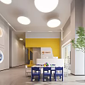 Bright Kindergarten Interior With Blue Decor Play Area And Lights
