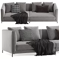 Grey Modern Two-Seater Sofa With Checkered And Solid Pillows And Cozy Blanket 3d model