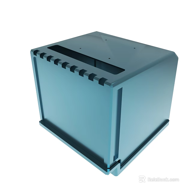 Simple Blue Cube Container with Top Opening and Side Grooves Design 3d model 