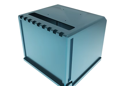 Simple Blue Cube Container with Top Opening and Side Grooves Design 3d model