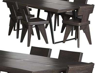 Modern Wooden Dining Table Set With Unique Chair Design And Metal Frame 3d model