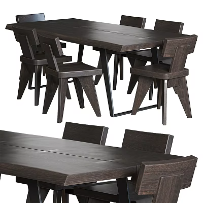 Modern Wooden Dining Table Set With Unique Chair Design And Metal Frame 3d model