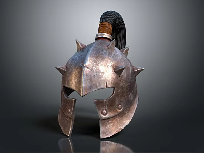 Ancient Warrior Spiked Helmet With Metallic Surface Visor And Top Plume 3d model