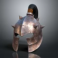 Ancient Warrior Spiked Helmet With Metallic Surface Visor And Top Plume 3d model