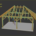 Bright Orange Wooden Roof Truss Building Structure With Two Figures Below
