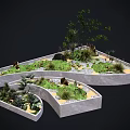 Flowers And Plants In Modern Garden Layout With Geometric Planter Beds And Gravel Pathways