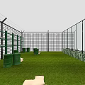 Enclosed Outdoor Space With Fence Green Lawn White Mats And Green Boxes