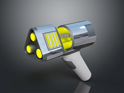 Futuristic Sci Fi Weapon With Silver Metallic Body Yellow Glowing Components And White Grip 3d model