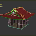 Traditional Asian Pavilion With Curved Overhanging Eaves Dark Tile Roof And Wooden Columns