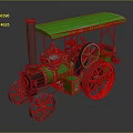 Vintage Agricultural Utility Vehicle With Green Roof Black Body And Red Wheels