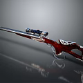 Vintage Rifle With Red Wooden Carved Stock Silver Barrel And Mounted Scope Design