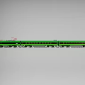 Green High Speed Train with Streamlined Design Red Pantograph Yellow Stripes Running on Railway Track