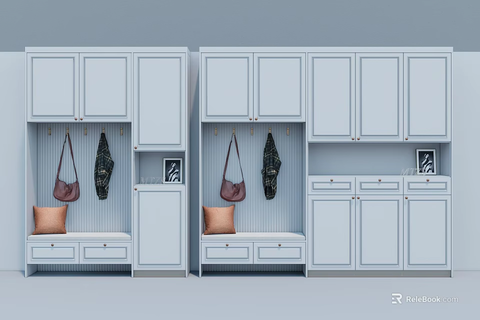 Elegant Modern Shoe Cabinet Interior With Hooks Bench And Storage Cabinets 3d model