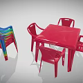 Red Plastic Table and Chairs Furniture with Colorful Stackable Plastic Chairs 3d model