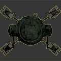 Rusted Green Mechanical Creature With Four Legs And Chimney Structure