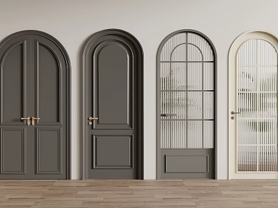 Various Designed Interior Doors Featuring Dark Gray Light Colors And Glass Grid Panels 3d model