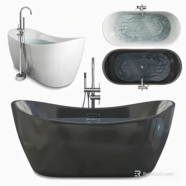 Modern Freestanding Bathtub Designs In White And Black With Faucet Details 3d model 