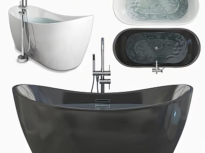 Modern Freestanding Bathtub Designs In White And Black With Faucet Details 3d model