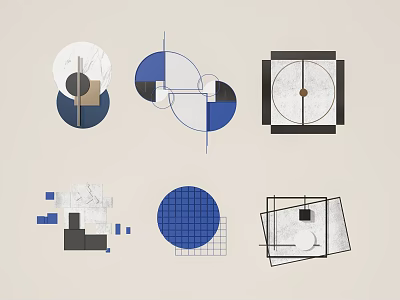 Abstract Geometric Design With Blue Black White Shapes And Grid Patterns 3d model