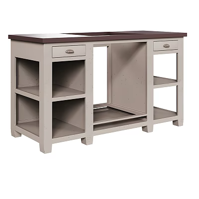 Modern Home Office Desk With Dark Wooden Top Drawers And Open Shelves 3d model