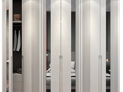 Modern Wardrobe Design With Light Colored Sliding Doors And Sleek Striped Details 3d model
