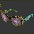 Jewelry Decorative Glasses with Black Frames Pink Flowers and Gold Accents