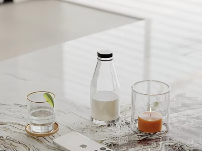 Modern Minimalist Decorative Ornament Set With Glass Bottles Candle Holders And Coasters 3d model