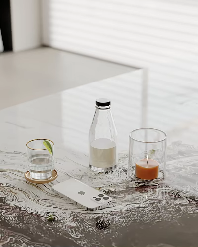 Modern Minimalist Decorative Ornament Set With Glass Bottles Candle Holders And Coasters 3d model