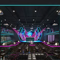 Modern Bar Interior Design With Neon Lights Stage Bar Counter And Comfortable Seats