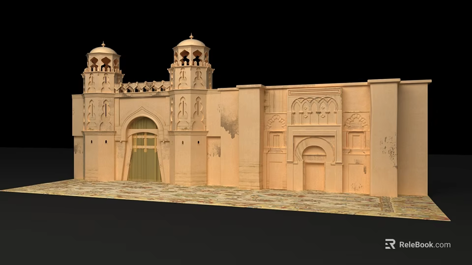 Traditional Islamic Architectural Model With Twin Towers Arches And Decorative Carvings 3d model 