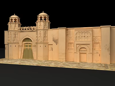 Traditional Islamic Architectural Model With Twin Towers Arches And Decorative Carvings 3d model
