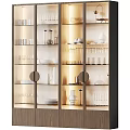 Elegant Modern Wine Cabinet Interior With Glass Doors Lighting Wine Glasses And Plates