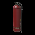 Red Fire Extinguisher With Hose And Safety Instruction Label For Emergency Use