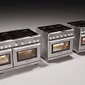 Three Modern Stainless Steel Kitchen Stoves With Black Cooktops And Built In Ovens