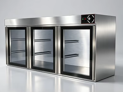 Restaurant Stainless Steel Display Cabinet With Three Glass Doors Metal Shelves And Control Panel 3d model