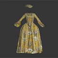 Elegant Vintage Yellow Long Dress With Floral Patterns And Hat