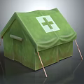Green Medical Tent With White Cross Symbol And Supportive Poles Structure