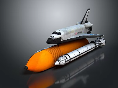 Space Shuttle Mounted on Orange Rocket Booster for Space Exploration Mission 3d model