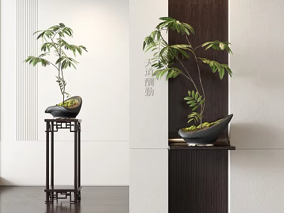 New Chinese Style Green Plant Potted Plant Green Plant Potted Plant Bonsai Welcome Pine Flower Pot 3d model