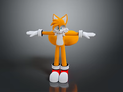 Cute Orange Fox Game Character With Two Tails White Gloves And Red Shoes 3d model