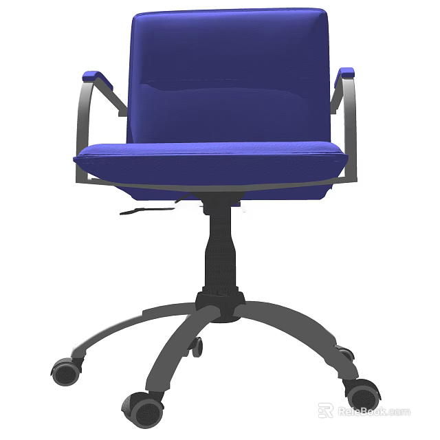 Blue Office Chair With Metal Armrests And Swivel Base Featuring Rolling Wheels 3d model 