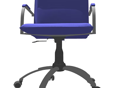 Blue Office Chair With Metal Armrests And Swivel Base Featuring Rolling Wheels 3d model