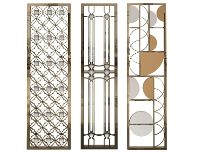Modern Decorative Room Dividers With Geometric Patterns And Circular Metal Frames 3d model