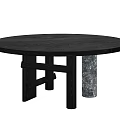 Modern Black Round Dining Table With Wooden Legs And Sturdy Marble Support