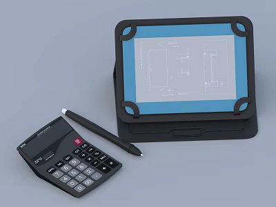 Modern Office Electronics With Calculator Drawing Tablet And Pen For Workspace Use 3d model