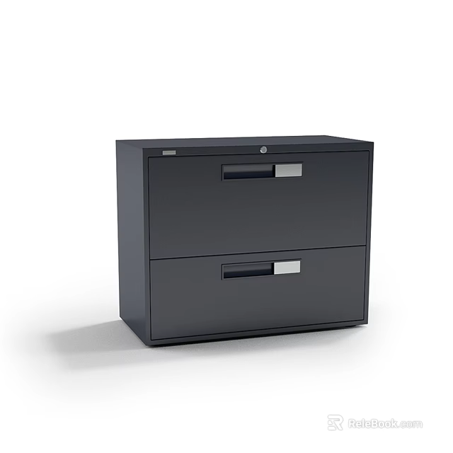 Black Two Drawer Storage Cabinet With Modern Metal Design And Lockable Feature 3d model 
