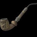 Handcrafted Wooden Tobacco Pipe With Intricate Carved Bowl And Elegant Curved Stem