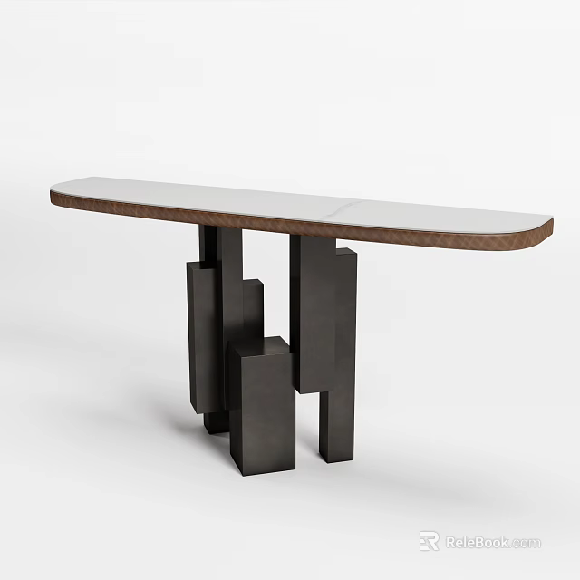 Modern Console Table With Wooden Top And Geometric Black Base Design 3d model